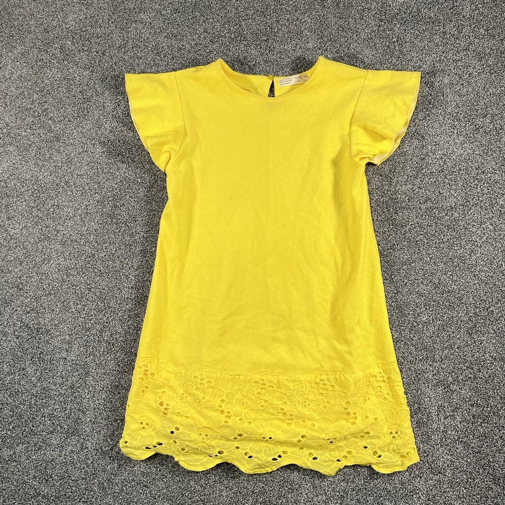 Zara Girls 11/12 Yellow Eyelet Embroidered Flutter Sleeve Shift Dress 152